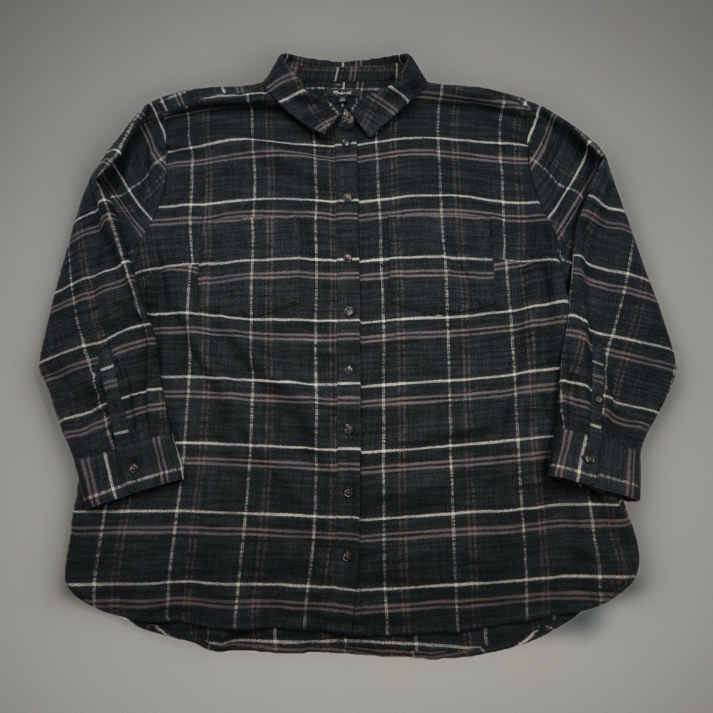 Madewell Shirt Women Sz 2XL Black Rust Plaid Button Up Lumberjack Pockets Casual